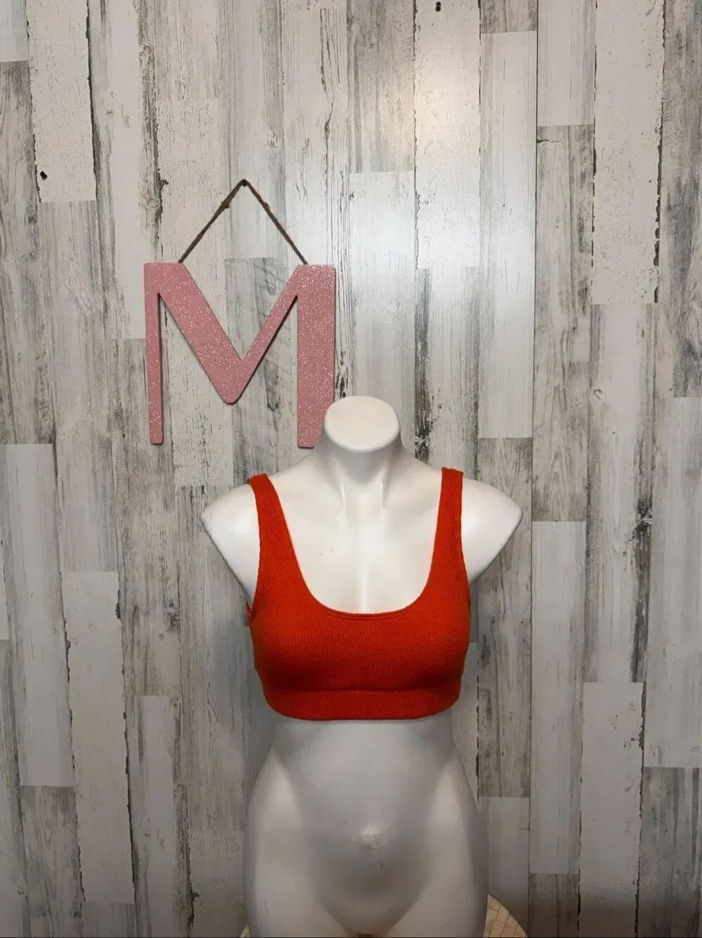 Orange Ribbed Knit Scoop Neck Crop Top Bralette Womens Medium Tank
